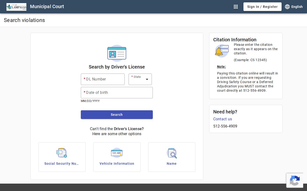 Lampasas County active warrant search compared with a city citation portal