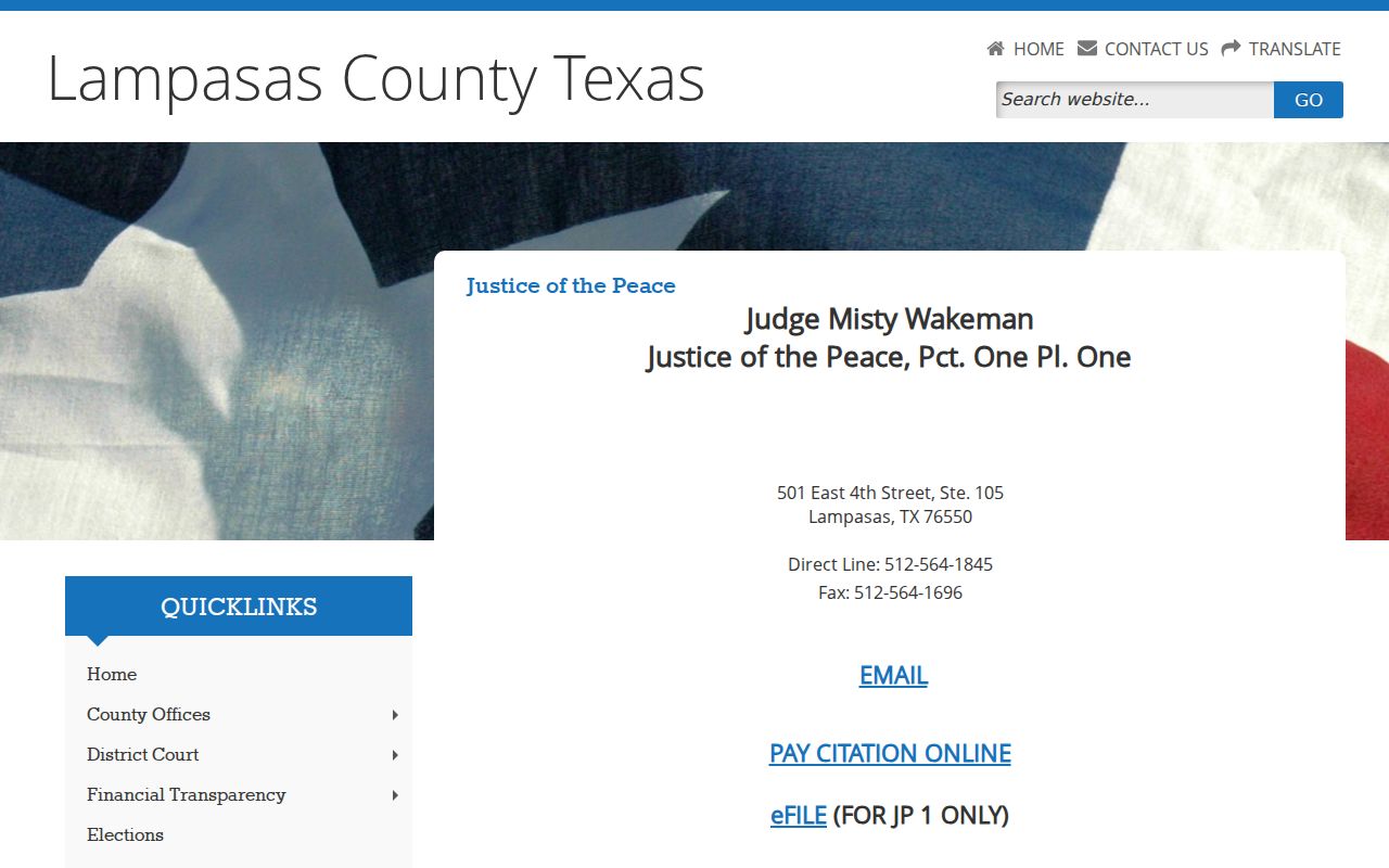 Lampasas County bench warrant justice court contacts