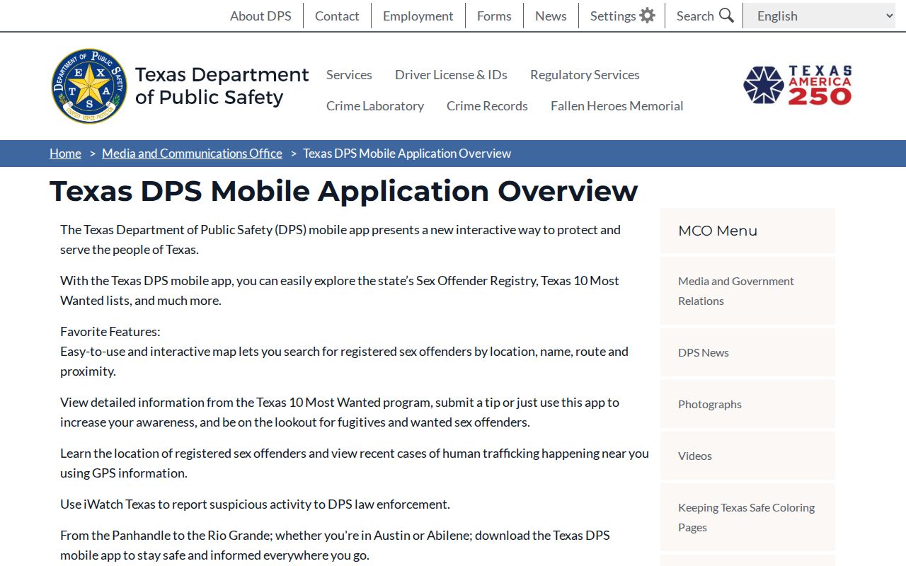Texas DPS mobile app for statewide public-safety information
