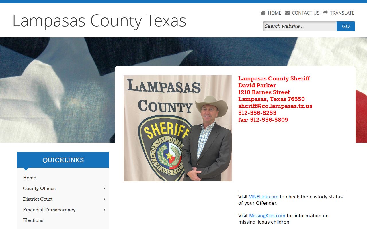 Lampasas County warrant contact at the Sheriff's Office